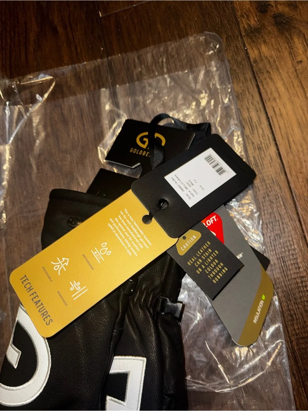 Goldbergh Ski Bello Leather Mittens Black Leather with White Logo NWT Size 7.5